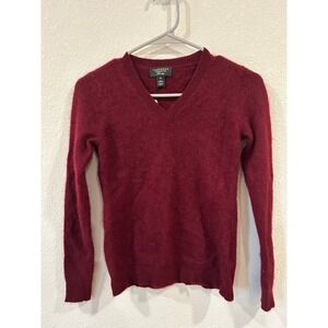Charter Club Luxury 100% Cashmere V Neck Sweater Burgundy Size PS